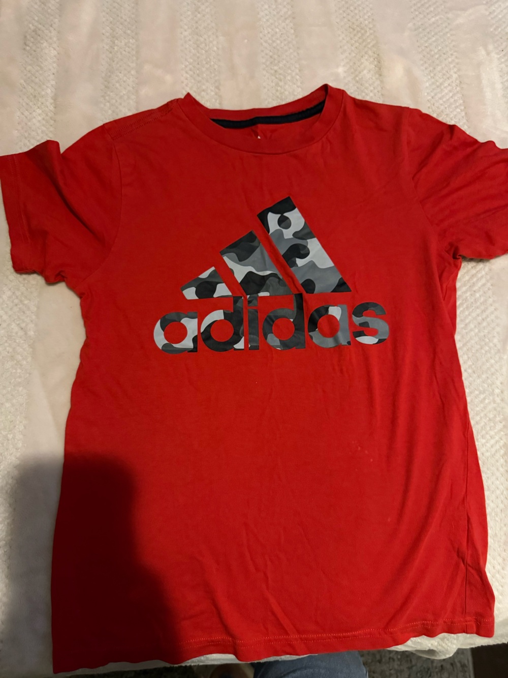 adidas Red Short-Sleeve Tee with Gray Camouflage Logo